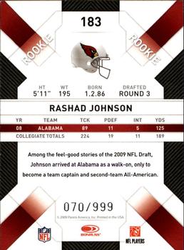2009 Donruss Threads - Retail Rookies #183 Rashad Johnson Back