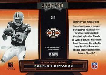 2005 Playoff Absolute Memorabilia #210 Braylon Edwards Back