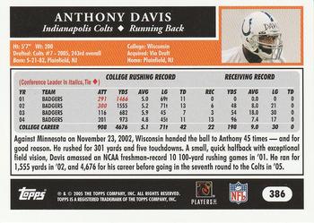2005 Topps #386 Anthony Davis Back