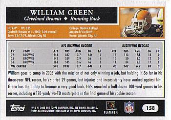 2005 Topps #158 William Green Back