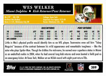 2005 Topps #309 Wes Welker Back