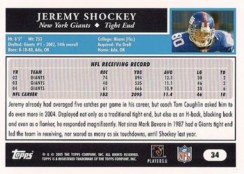 2005 Topps #34 Jeremy Shockey Back