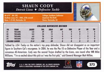 2005 Topps #373 Shaun Cody Back
