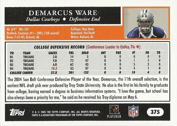2005 Topps #375 DeMarcus Ware Back