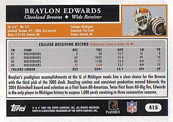 2005 Topps #415 Braylon Edwards Back
