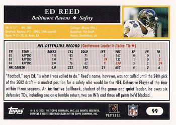 2005 Topps #99 Ed Reed Back