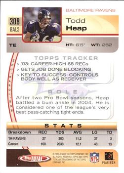 2005 Topps Total #308 Todd Heap Back