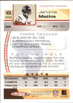 2005 Topps Total #451 Jerome Mathis Back