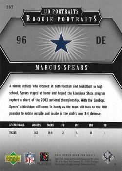 2005 Upper Deck Portraits #162 Marcus Spears Back