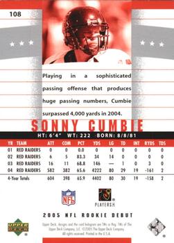 2005 Upper Deck Rookie Debut #108 Sonny Cumbie Back