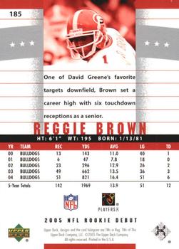 2005 Upper Deck Rookie Debut #185 Reggie Brown Back