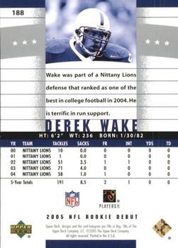 2005 Upper Deck Rookie Debut #188 Derek Wake Back