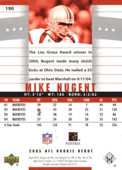 2005 Upper Deck Rookie Debut #190 Mike Nugent Back