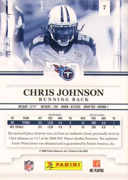 2009 Playoff Prestige - Rookie Review Materials #7 Chris Johnson Back