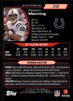 2006 Bowman #38 Peyton Manning Back