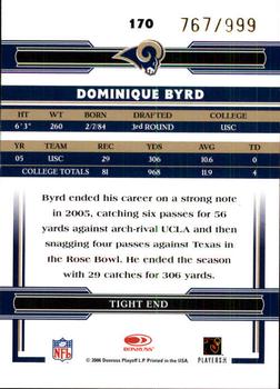 2006 Donruss Threads #170 Dominique Byrd Back