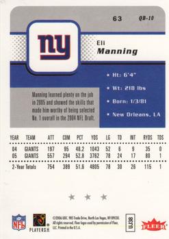 2006 Fleer #63 Eli Manning Back