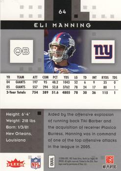 2006 Fleer Hot Prospects #64 Eli Manning Back