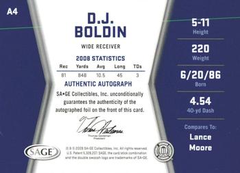 2009 SAGE HIT - Autographs #A4 D.J. Boldin Back