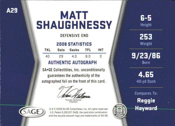 2009 SAGE HIT - Autographs Silver #A29 Matt Shaughnessy Back