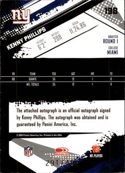 2009 Score Inscriptions - Autographs #198 Kenny Phillips Back