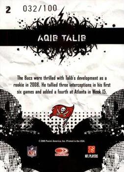 2009 Score Inscriptions - Young Stars Scorecard #2 Aqib Talib Back