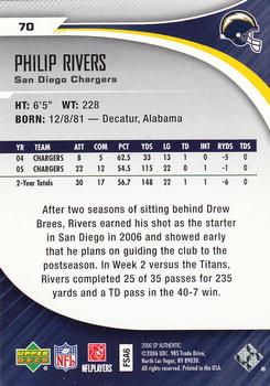 2006 SP Authentic #70 Philip Rivers Back