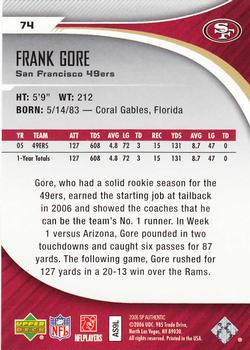 2006 SP Authentic #74 Frank Gore Back