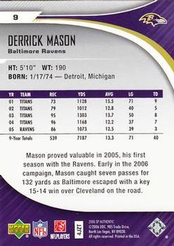 2006 SP Authentic #9 Derrick Mason Back