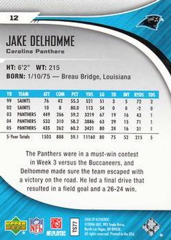 2006 SP Authentic #12 Jake Delhomme Back