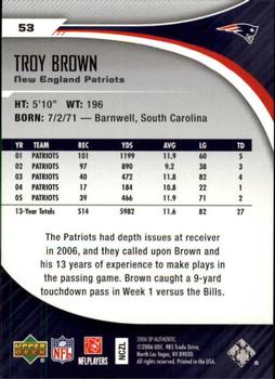 2006 SP Authentic #53 Troy Brown Back