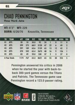 2006 SP Authentic #61 Chad Pennington Back