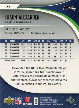 2006 SP Authentic #77 Shaun Alexander Back