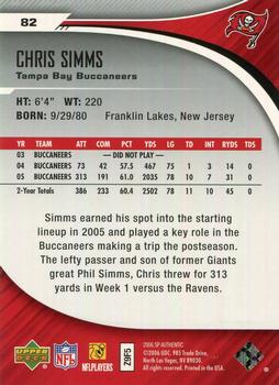 2006 SP Authentic #82 Chris Simms Back
