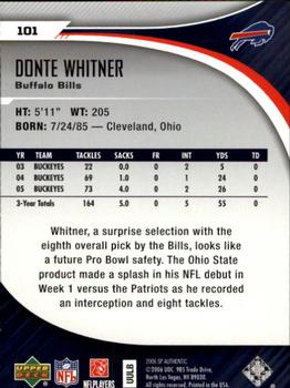 2006 SP Authentic #101 Donte Whitner Back