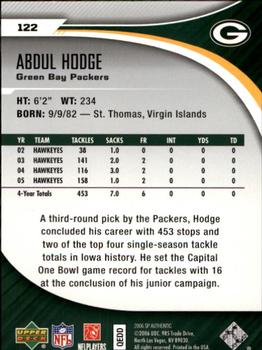 2006 SP Authentic #122 Abdul Hodge Back