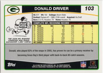 2006 Topps #103 Donald Driver Back