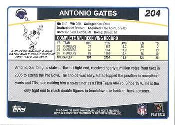 2006 Topps #204 Antonio Gates Back