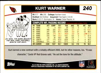 2006 Topps #240 Kurt Warner Back