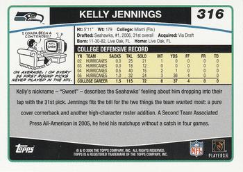 2006 Topps #316 Kelly Jennings Back