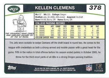 2006 Topps #378 Kellen Clemens Back