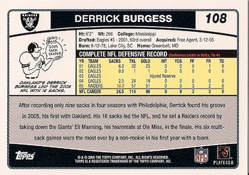 2006 Topps #108 Derrick Burgess Back
