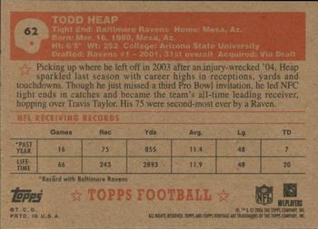 2006 Topps Heritage #62 Todd Heap Back