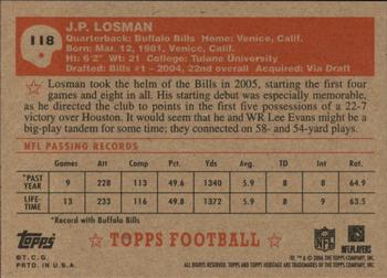 2006 Topps Heritage #118 J.P. Losman Back