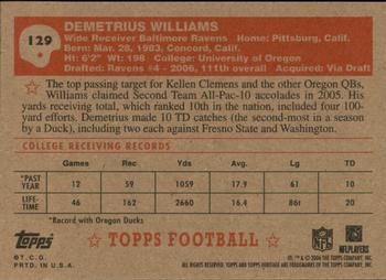 2006 Topps Heritage #129 Demetrius Williams Back