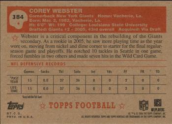 2006 Topps Heritage #384 Corey Webster Back