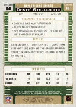 2006 Topps Total #150 Donte Stallworth Back