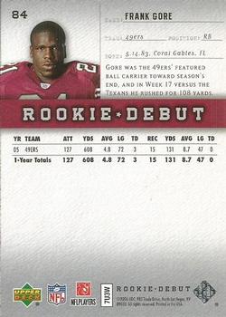 2006 Upper Deck Rookie Debut #84 Frank Gore Back
