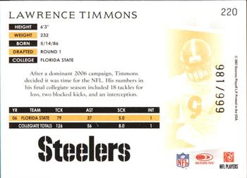 2007 Donruss Threads #220 Lawrence Timmons Back
