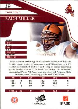 2007 Press Pass #39 Zach Miller Back